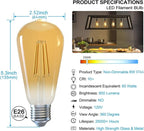 Jensense Edison LED Light Bulbs E26 Bulb 60 watt Equivalent Dimmable Light Bulbs 2300K Warm White (Amber Glass) Vintage 7W Edison Bulbs 110V 120V 800 Lumen CRI90, 8 Pack
