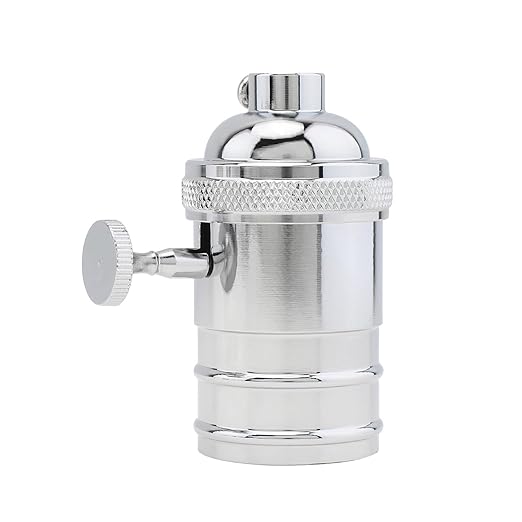 RTNLIT Nickel Lamp Socket, Vintage Edison E26/E27 Bulb Light Socket with On/Off Knob Switch(Silver)