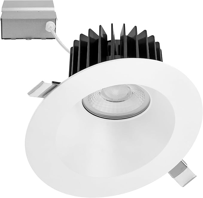Maxxima 6" Canless Sloped Recessed Anti-Glare LED Downlight, For Sloped Ceilings, 1800 Lumens, IC Rated, 5 Color Temperature Selectable 2700K/3000K/3500K/4000K/5000K, Dimmable, Round White Trim 90 CRI