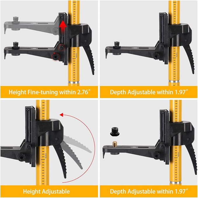 12Ft/3.7M Professional Telescoping Laser Level Pole with Tripod & Universal Mount - 1/4”-20 & 5/8”-11 Adapters | Adjustable Laser Pole Mount for Rotary/Line Lasers(Yellow)