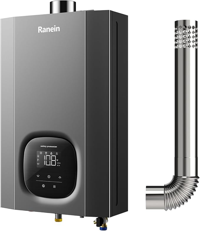 Ranein Natural Gas Tankless Water Heater with Vent Pipe, Indoor Max 4.3 GPM, 100,000 BTU Instant Hot Water Heater