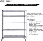60"x18"x72" Black 5-Tier Premium Wire Shelving NSF 4000 LBS MAX Capacity Heavy Duty Steel Storage Rack for Warehouses, Garages, Hospitals, Commercial Spaces, & Schools w/Premium Wheels