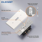 ELEGRP Digital Toggle Dimmer Switch for Dimmable LED, CFL and Incandescent Light Bulbs, Single Pole or 3-Way Toggle LED Dimmer Light Switch, Wall Plate Included, UL Listed, 6 Pack, White