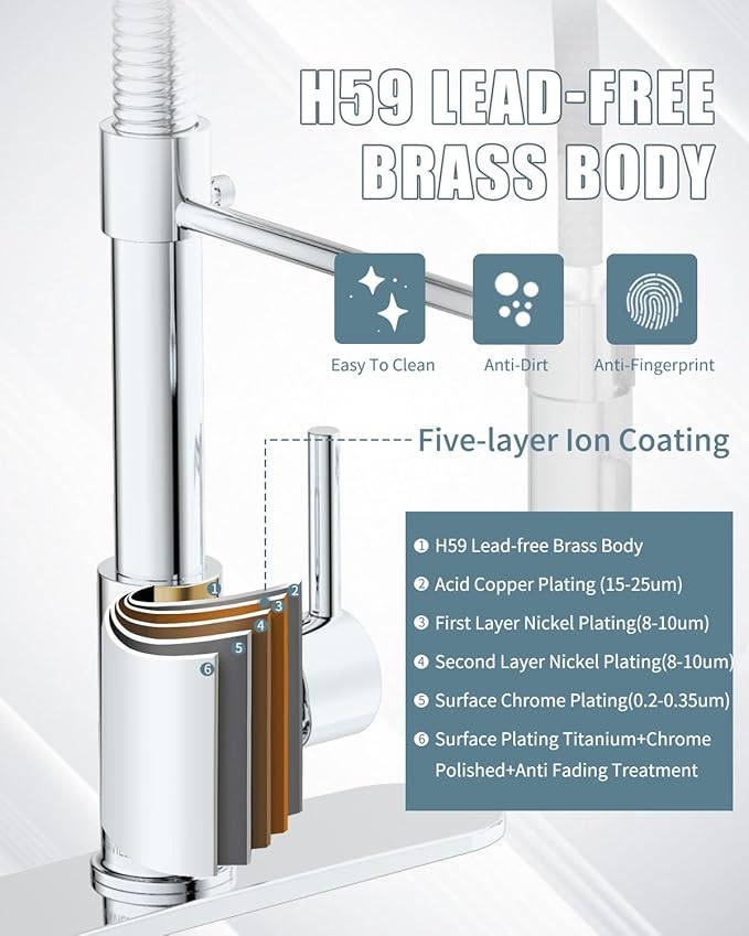 Kitchen Faucet with LED Light, Chrome Faucet with Soap Dispenser, Faucet for Kitchen Sink, Single Handle Stainless Steel Kitchen Sink Faucets with Pull Down Sprayer, Camper Farmhouse RV