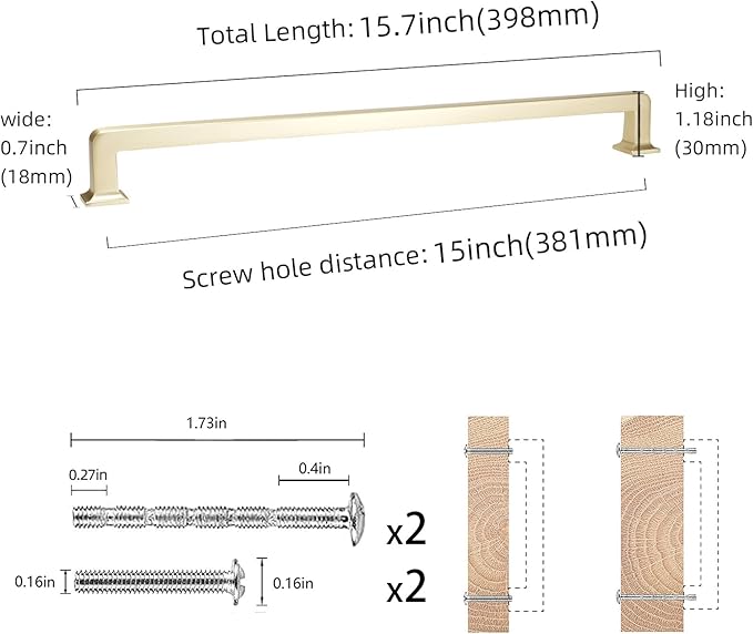 COTYKILEY 6 Pack 15 Inch(381mm) Brushed Brass Kitchen Cabinet Handles Gold Cabinet Pulls Kitchen Cabinet Hardware