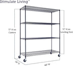 60"x24"x72" PRIME HEAVY DUTY Black 4-Tier Wire Shelving NSF 2400 LBS MAX Capacity Storage Rack for Commercial, School, Home, Garage, Warehouse, Industrial, and Hospital Uses (with Wheels)