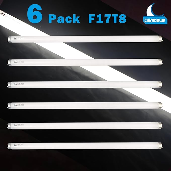 24 Inch Fluorescent Light Bulb F17T8/841 17 Watts, 2 Ft T8 17W Cool White 4100K Straight Linear Fluorescent Tube, G13 Medium Bi-Pin Base, 6 Pack
