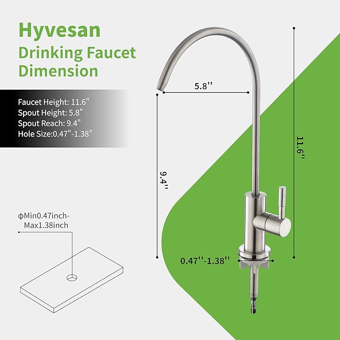 Drinking Water Faucet,RO Faucet Fits Most Reverse Osmosis and Water Filtration System for Kitchen SUS304 Stainless Bar Sink Faucet Brushed Nickel Non-Air Gap