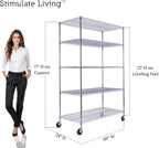 48"x24"x72" Prime Heavy Duty Chrome 5-Tier Steel Wire Shelving NSF 4000 LBS MAX Capacity Storage Rack for Commercial, School, Home, Garage, Warehouse, Industrial, and Hospital Uses (with Wheels)