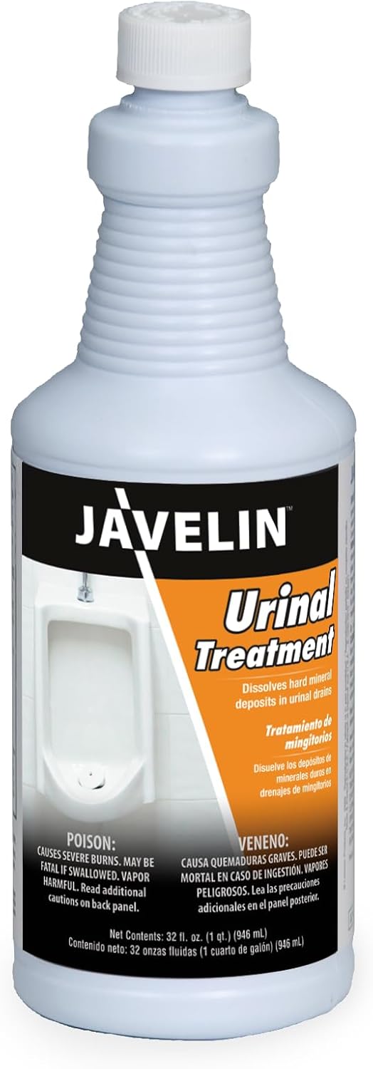 Javelin Urinal Drain Treatment – Industrial-Strength Urine Salt & Scale Remover – Unclogs & Restores Urinal Drains – Eliminates Odors & Prevents Future Build-Up – 32 Fl. Oz. (1 Bottle)