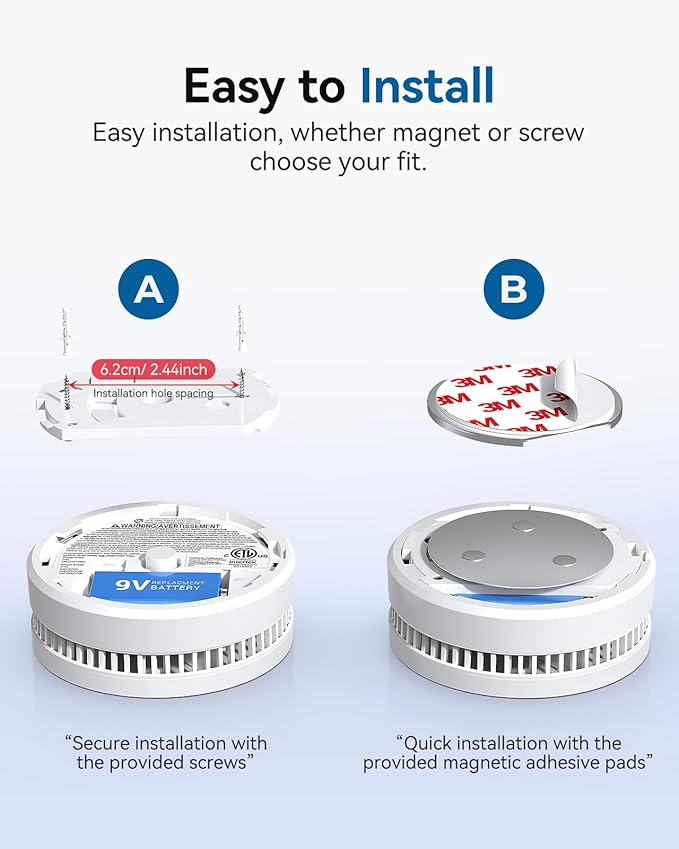 SITERWELL Smoke Detector, 10 Year Product Life Fire Alarm with Magnetic Fastening Kit, Smoke Alarm with Photoelectric Sensor and Low Battery Warning Function for House, UL217-10th Listed,GS509A,6 Pack