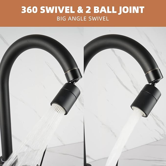 Hibbent Dual-function Female Faucet Aerator, NSF/ANSI/CAN 61 Certified Rotate Kitchen Sink Aerator Sprayer CUPC Certification 360° Swivel Sink Sprayer Attachment-55/64"-27UNS Female Thread-Matte Black