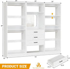 Unikito 75" Modular Closet Organizer System with Mirror & Drawers, 3-in-1 Freestanding Wardrobe Tower with Adjustable Shelves & Hanging Rods, Heavy-Duty Bedroom Storage for Walk-in Closets, White