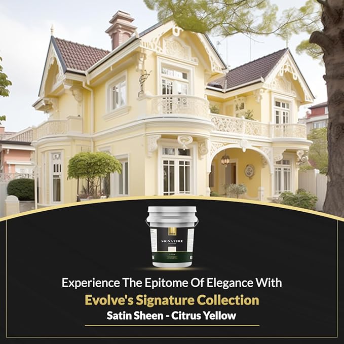 EVOLVE Signature Paint & Primer: Luxury Paint & Primer for Indoor & Outdoor Surfaces, Minimal Odor, Satin Sheen (Citrus Yellow, 5 Gallon)