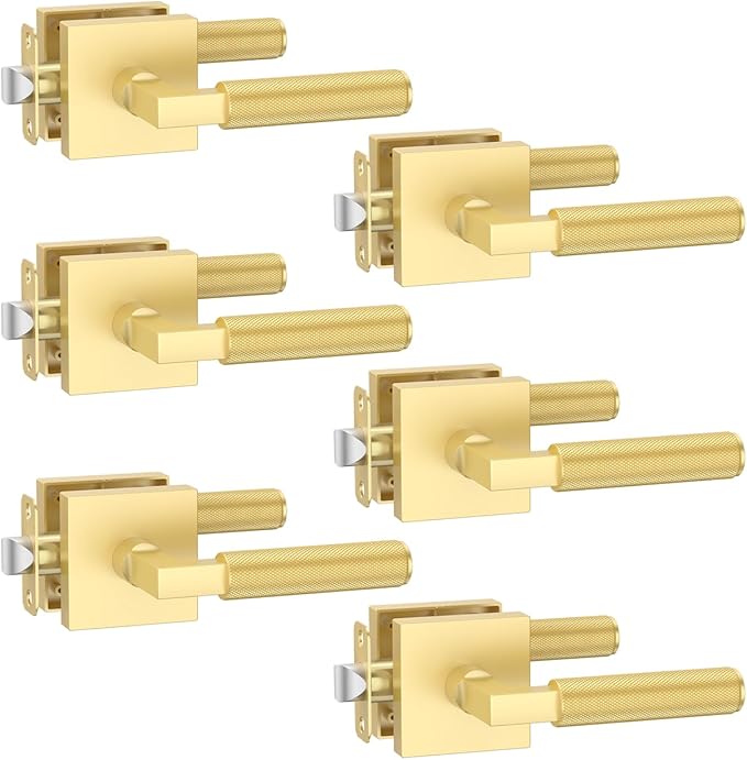 Asidrama 6 Pack Gold Passage Door Handles, Door Lever with Door Knobs Indoor for Bedroom or Bathroom, Heavy Duty Door Handles Interior with Locks for Left Right Sided Doors