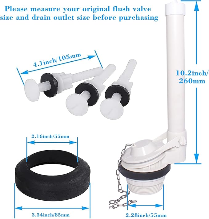 2-Inch Toilet Flush Valve Replacement 2-piece Toilet Tank Parts with Gasket and Bolts Fit for Kohler/American Standard, Easy to Install
