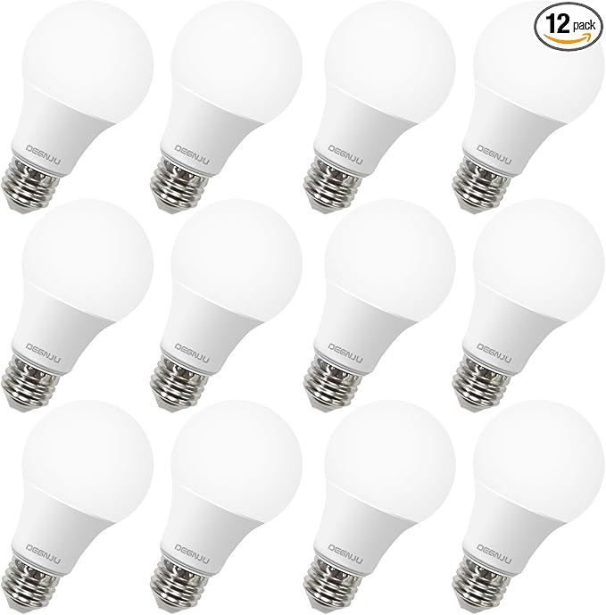 A19 Light Bulbs, 60 Watt Daylight, 5000K LED Bulb, Non-Dimmable, E26 Base, CRI 80+, 15000 Hours, 800Lumen Light Bulb for Bedroom Living Room, 12 Pack