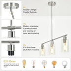 3-Light Pendant Lighting Clear Glass Pendant Lighting for Kitchen Island Brushed Nickel Hanging Light Fixture Pendant Light Dining Room Chandelier Farmhouse