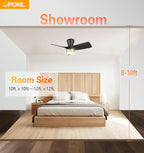 30" Black low profile Ceiling Fan with Light, with Gold Trim Ring, Large Air Volume, flush mount ceiling fan for Bedroom Kitchen Dining room Patio