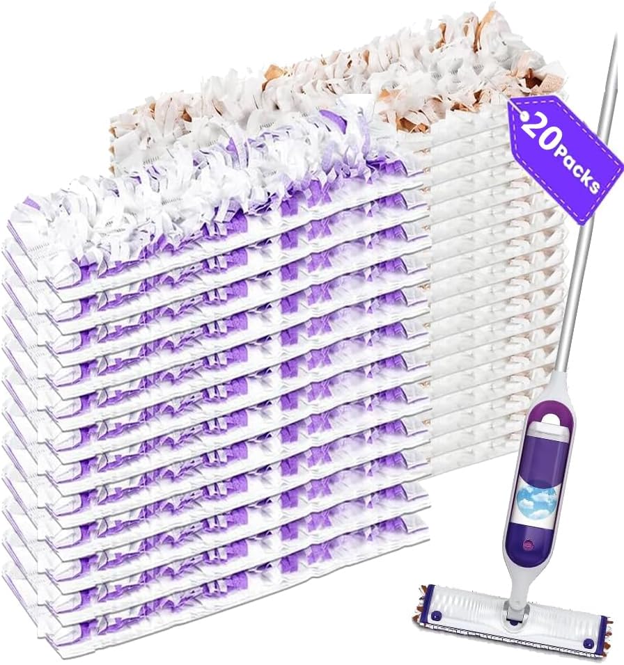 Disposable Mopping Pad Refills for PowerMop Multi-Surface,Wood Mopping Pad Refills for Floor Cleaning, 10 Count (10 Purple+10 Brown)