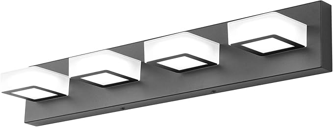 Ralbay Black Vanity Light Dimmable 4 Lights LED Modern Bathroom Vanity Lighting Fixtures Modern Stainless Steel Acrylic Rotable 360° Vanity Wall Light Over Mirror