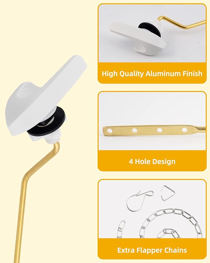 iFealClear Universal Brass Toilet Handle Replacement Kit, Side/Angle Mount Toilet Flush Handle Compatible with Kohler K-GP30324-CP/TOTO/American Standard, Stainless Steel Flapper Chain, White