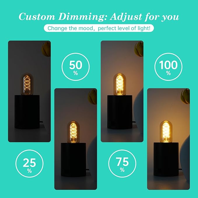 AMDTU E26 Edison Bulbs 60 Watts Equivalent, 600 Lumens LED Bulbs 7W, Ultra Filament Spiral E26 Base Edison LED Bulbs Dimmable, Warm Yellow 2200K T45 Amber Glass Tubular Light Bulbs 2 Pack