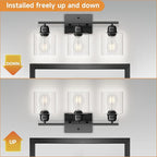 Modern 3 Light Bathroom Light Fixtures, 19 inch Black Vanity Lights for Bathroom with Clear Glass for Mirror Kitchen Living Room Hallway Cabinet Porch