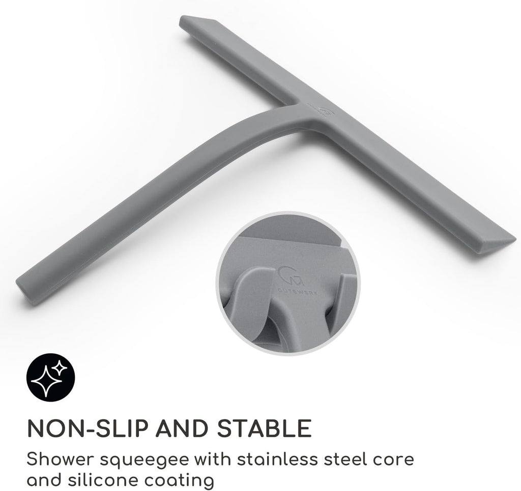 GÜTEWERK Shower Squeegee for Glass Doors, Silicone Window Squeegee, Bathroom and Glass Cleaning - Gray - 11 Inch