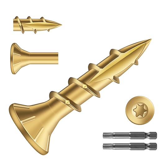 #8 x 3/4" Deck Screws (552Pcs) 2lb. Exterior Wood Screws. Carbon Steel, Tan, Flat Head, Rust Resistant epoxy Coated, with T25 Star Bit