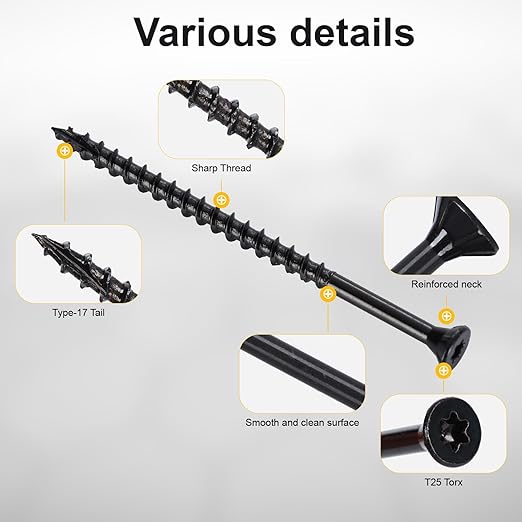 Deck Screws #10X3’’, T25 Star Torx Drive Flat Head Wood Screws, Black, 5lb