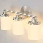Brushed Nickel Bathroom Light Fixtures,3-Light Nickel Vanity Lights, Bathroom Lights Over Mirror,Modern Wall Sconces with Frosted Glass Shades for Bathroom,Living Room