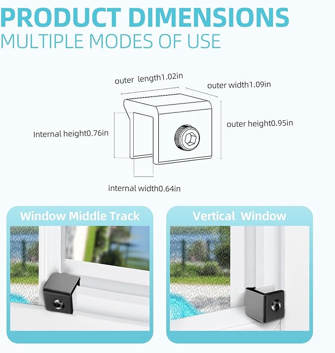 Window Locks for Up and Down Windows 4 Pack Window Stopper Sliding Window Lock for Vertical Horizontal Sliding Windows Doors with Key Aluminum Window Security Locks Child Proof(Black Small)