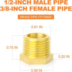 GASHER 20Pcs Brass Reducer Hex Bushing 1/2" NPT Male x 3/8" NPT Female, Brass Threaded Pipe Fitting