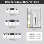 4-Light Black Bathroom Vanity Light, Light Fixtures with Milky White Frosted Glass Shades, Black Vanity Light for Bathroom Mirror, Bedroom, Living Room, Vanity Table, E26 Base