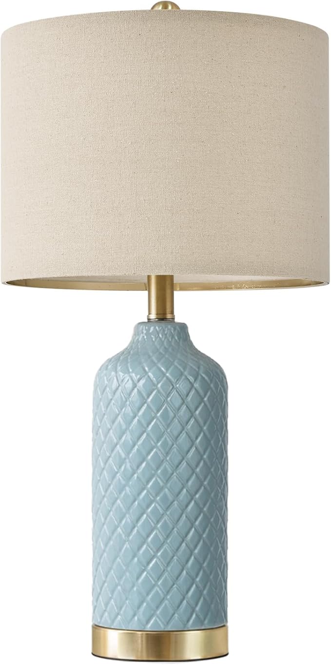 24.25" Modern Ceramic Blue Lamps for Living Room & Bedside, Farmhouse & Boho Style, Coastal & End Table Lamps