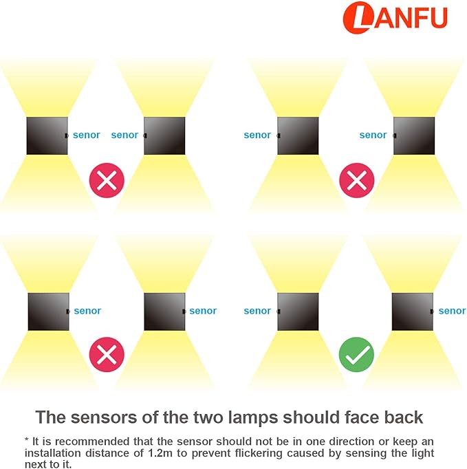 LANFU LED Aluminum Waterproof Wall Lamp, (Upgrade Dusk to Dawn Sensor) Waterproof Outdoor Light 20W 100-277V 2800K-3000K(Not dimmable) Outdoor Wall Light Warm Light 2LEDS (Black-20W-Larger)
