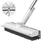 Floor Scrub Brush with Long Handle, 3 in 1 Scrape and Heavy-Duty Stiff Bristle Scrubber Brush for Cleaning Shower Bathroom, Patio, Garage, Kitchen, Wall and Deck (White, 1 Pack)