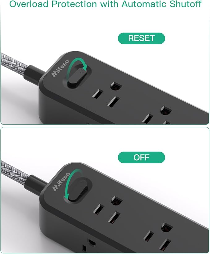 Mifaso Extension Cord, Surge Protector Power Strip, Long Extension Cord with 9 Outlets 3 USB Ports, Extension Cord with Multiple Outlets, USB Power Strip for Dorm Room Essentials, College (15FT,Black)