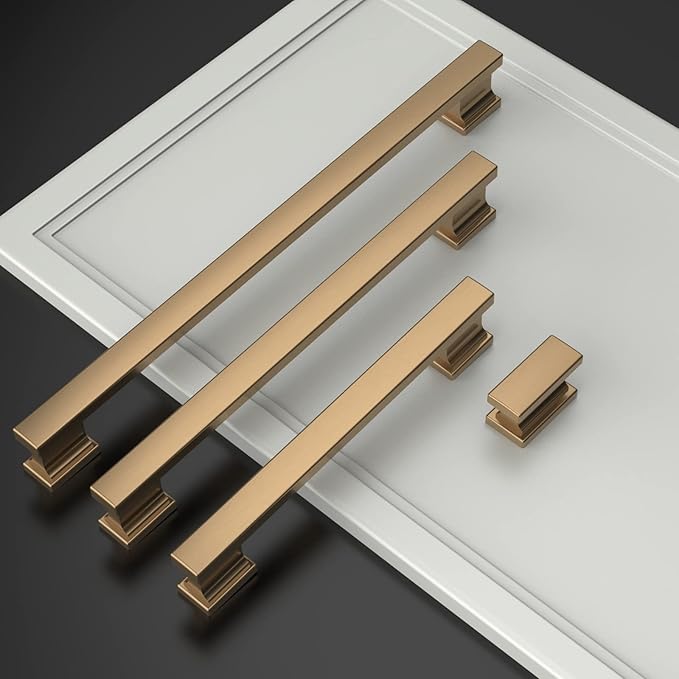 Asidrama 6 Pack 9 Inch(228mm) Hole Centers Champagne Bronze Kitchen Cabinet Handles, Brushed Brass Cabinet Pulls Kitchen Cabinet Hardware for Cupboard Gold Drawer Pulls