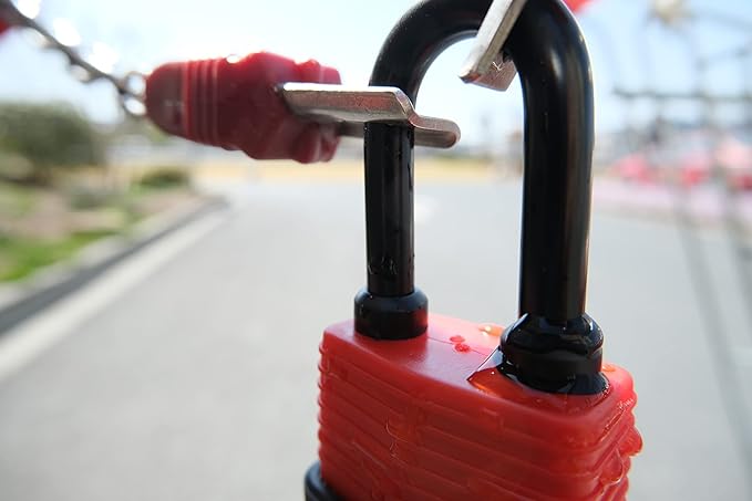 Colored Waterproof Padlocks, Heavy Duty Laminated Steel Lock with Red Plastic Covered, Keyed Alike Outdoor Locks, Can Be Used as Lockout Tagout Lock, Long Padlocks, Pack of 12