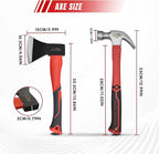 Wood Axe & 24 oz Claw Hammer Set, 2-Piece Heavy Duty Tools Kit for Camping, Wood Splitting, Demolition & DIY, Forged Steel Construction with Shock-Absorbing Handles