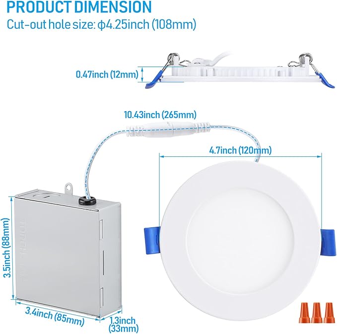 TORCHSTAR 4 Inch Slim Recessed Lighting with Junction Box, Dimmable 10W Ultra-Thin LED Recessed Light, 2700K Soft White, 650LM Basic Series LED Downlight, ETL & Energy Star, Pack of 6