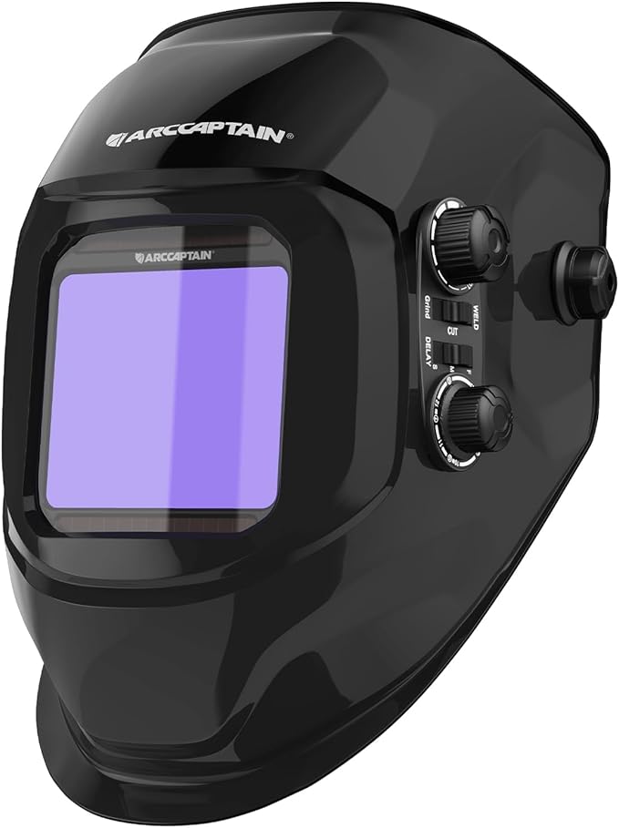 ARCCAPTAIN Auto Darkening Welding Helmet, 3.94"X3.66" Large Viewing Screen True Color Welding Hood with 4 Arc Sensor Solar Powered, Wide Shade 4-5/5-9/9-13 Welding Mask (Glossy Black)