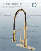 Kitchen Faucet, Brushed Gold Kitchen Faucet with Soap Dispenser and Deck Plate, Faucet for Camper Farmhouse RV Kitchen Sink, Single Handle Stainless Steel Kitchen Sink Faucets with Pull Down Sprayer