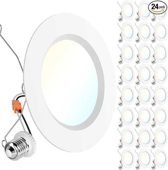 Sunco 24 Pack 6 Inch LED Recessed Light Retrofit, Can Lights for Ceiling, 1700 LM High Brightness, Selectable CCT 2700K/3000K/4000K/5000K/6000K, 17W=120W, Dimmable, Baffle Trim, Damp Rated UL