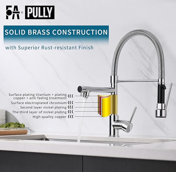 Fapully Chrome Faucet for Kitchen Sink,Kitchen Faucets with Pull Down Sprayer,Commercial Single Handle Kitchen Faucet
