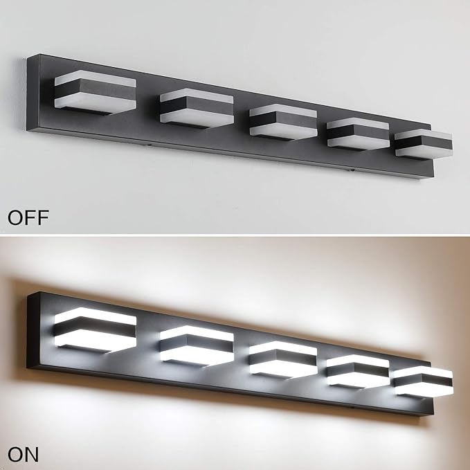 SOLFART Black 5 Light Bathroom Vanity Lights Over Mirror LED Modern Vanity Lights for Bathroom 5 Lights