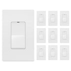 LIDER Minimalist Design Matte Finish Lighted Decorator Switch with Wall Plate, Frameless Paddle Light Switch with Locator Light, Single Pole, Grounding Screw, 15A 125V, UL Listed, White, 10 Pack