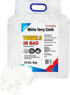 Premium White Terry Cloth Rags (25 lbs.Bag) Super Absorbent Cotton Towel Cleaning Rags for Garage, Industrial Use & Housekeeping